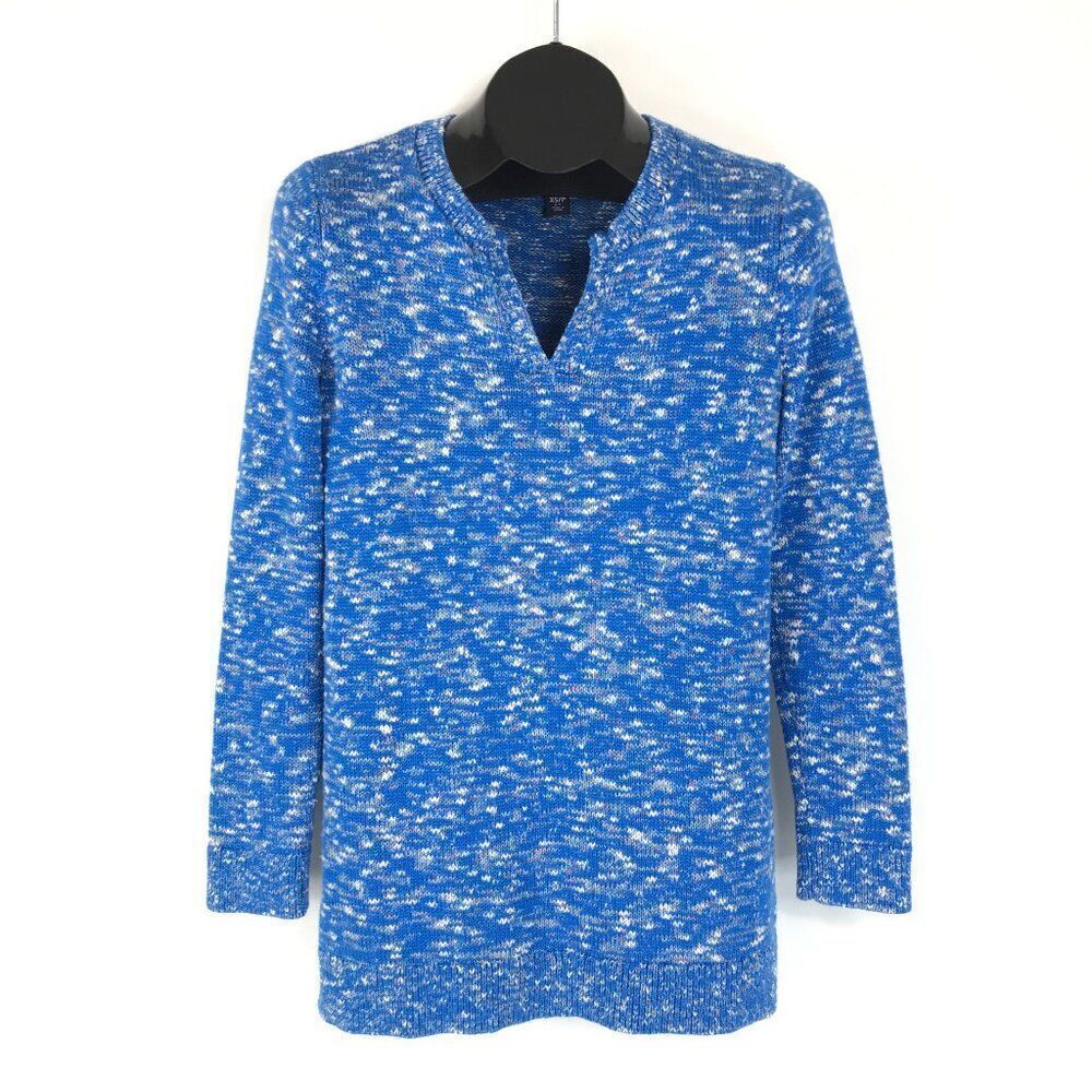 Lands' End Split Neck Pullover Sweater Women's Size XS Blue Stretch Knit Winter